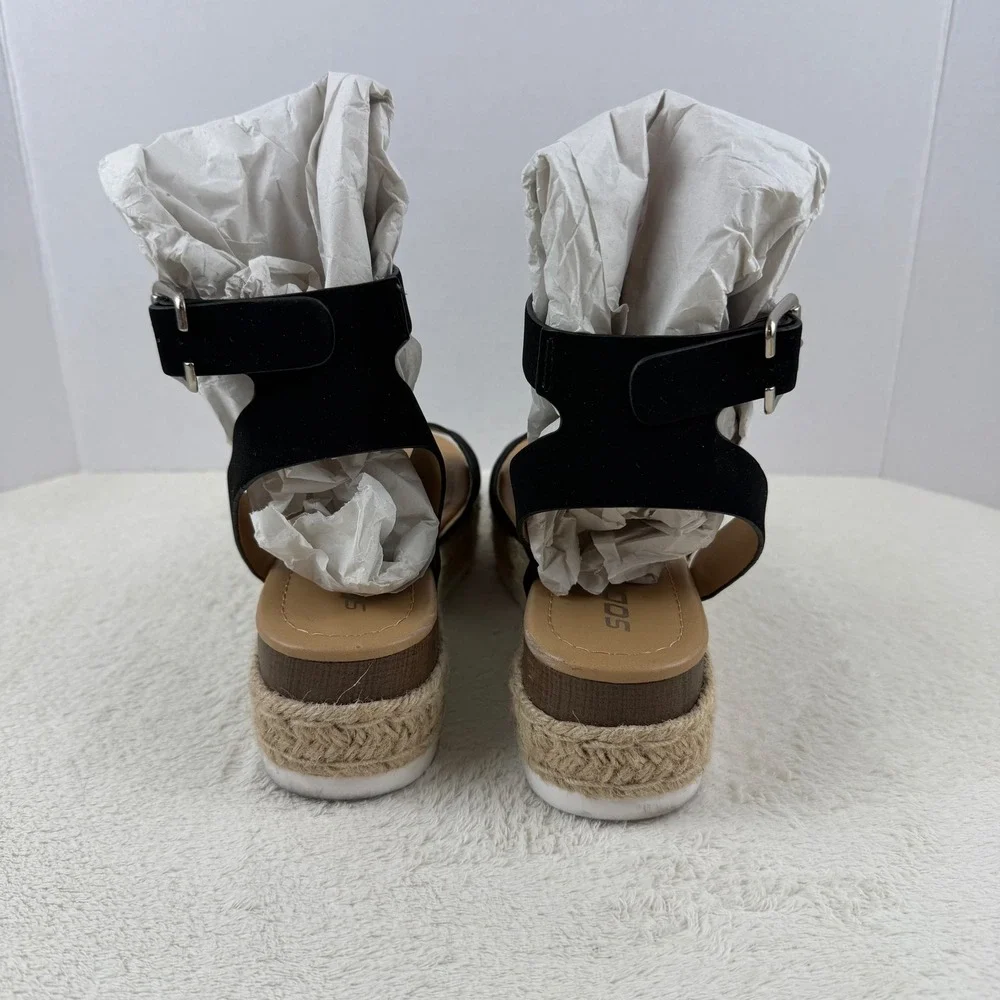 SODA Black Espadrille Platform Wedge Sandals Ankle Strap Buckle Women's‎ 7.5